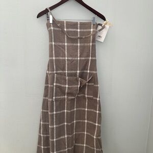 Tag Kitchen & Cloth Check Slub Bib Apron With Pocket, taupe/white, 37x39”, NWT